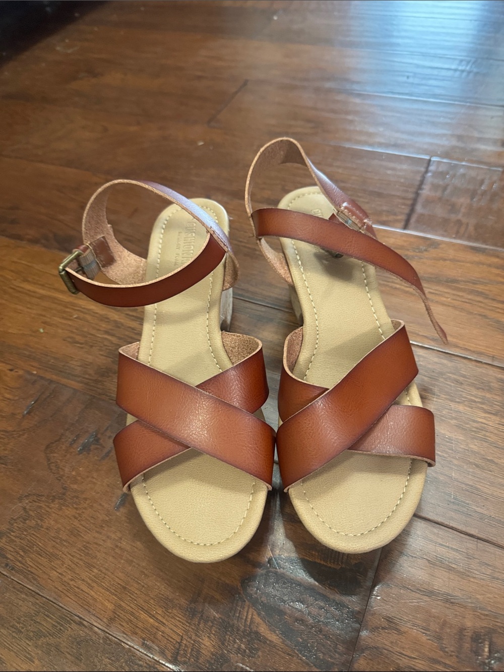 Women's Tan Crisscross Ankle-Strap Sandals